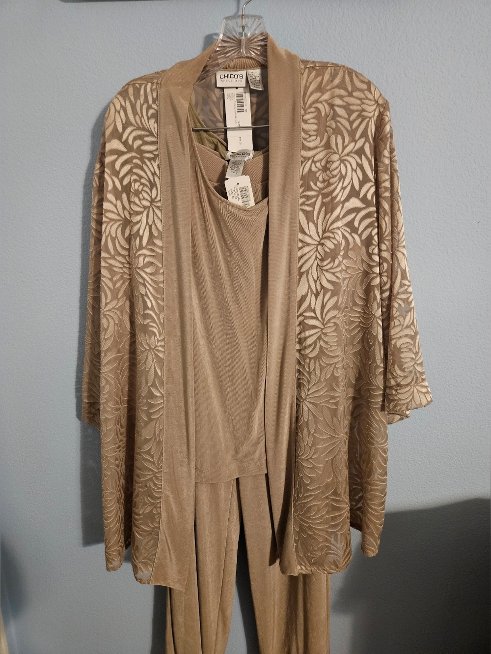 Chico's Taupe Floral Cardigan Set